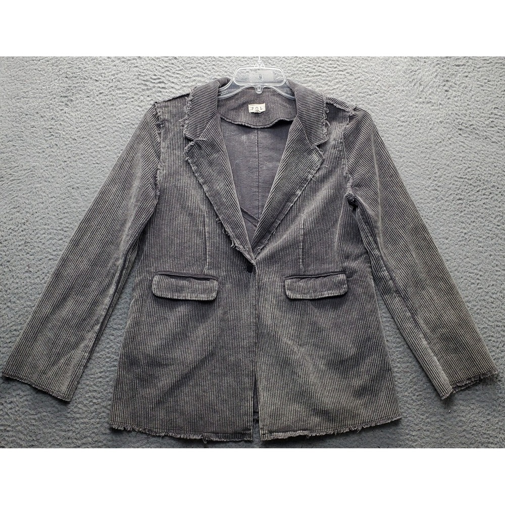 POL Corduroy Blazer Jacket Womens Small‎ Gray Frayed Distressed Single Breasted